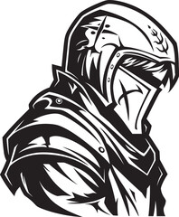 Crestfallen Sentinel Black Icon Design for Vector Sad Knight Soldier Noir Tribute Iconic Sad Knight Soldier Logo in Black Vector