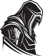 Wistful Warrior Iconic Sad Knight Soldier Logo in Black Vector Regretful Sorrow Elegant Vector Sad Knight Soldier Emblem in Black