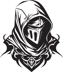 Somber Sentinel Black Vector Icon Design for Sad Knight Soldier Logo Wistful Warrior Iconic Sad Knight Soldier Logo in Black Vector