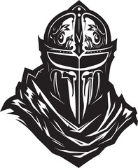 Silent Sorrow Iconic Sad Knight Soldier Logo in Black Vector Crestfallen Cavalier Elegant Black Vector Sad Knight Soldier Emblem