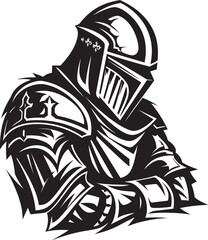 Crestfallen Cavalier Elegant Black Vector Sad Knight Soldier Emblem Wistful Guardian Black Icon Design for Vector Sad Knight Soldier