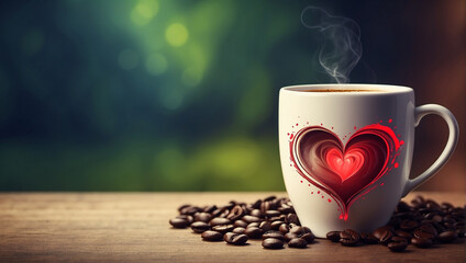 cup of coffee and heart cup of coffee with heart cup of coffee - obrazy, fototapety, plakaty