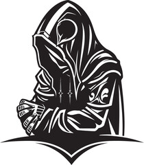 Dolorous Defender Black Icon Design for Vector Sad Knight Soldier Tearful Tribute Elegant Black Vector Sad Knight Soldier Logo