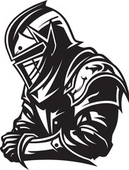 Despondent Defender Iconic Black Vector Sad Knight Soldier Emblem Noir Grief Elegant Black Design for Vector Sad Knight Soldier