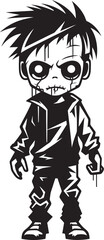 Chilling Children Vector Black Icon Design for Scary Zombie Kid Logo Little Nightmares Iconic Black Vector Zombie Kid Emblem