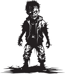 Little Nightmares Iconic Black Vector Zombie Kid Emblem Ghostly Youth Black Icon Design for Scary Zombie Kid in Vector