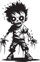 Menacing Minors Black Zombie Kid Logo in Elegant Vector Chilling Children Vector Black Icon Design for Scary Zombie Kid Logo