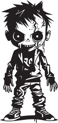 Chilling Children Vector Black Icon Design for Scary Zombie Kid Logo Little Nightmares Iconic Black Vector Zombie Kid Emblem