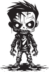 Spine Chilling Youth Black Iconic Zombie Kid Logo in Vector Frightening Infants Vector Black Icon Design for Scary Zombie Kid Emblem