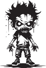 Haunting Heirs Elegant Vector Design of Black Zombie Kid Menacing Tiny Terrors Black Icon Design for Vector Scary Zombie Kid