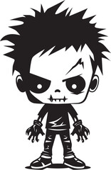 Menacing Tiny Terrors Black Icon Design for Vector Scary Zombie Kid Chilling Child Horrors Vector Black Zombie Kid Logo Design