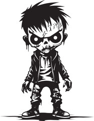 Chilling Child Horrors Vector Black Zombie Kid Logo Design Little Nightmarish Prodigies Black Icon Design for Scary Zombie Kid in Vector