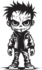 Terrifying Tykes Iconic Black Vector Zombie Kid Emblem Sinister Little Screamers Black Icon Design for Vector Scary Zombie Kid