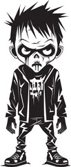 Creepy Child of the Undead Iconic Black Vector Zombie Kid Emblem Eerie Offspring Vector Black Icon Design for Scary Zombie Kid Logo