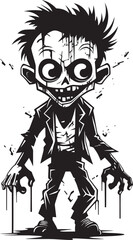 Menacing Minikin Monsters Black Zombie Kid Logo in Elegant Vector Chilling Children Vector Black Icon Design for Scary Zombie Kid Emblem