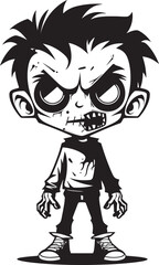 Creepy Child of the Undead Iconic Black Vector Zombie Kid Emblem Eerie Offspring Vector Black Icon Design for Scary Zombie Kid Logo