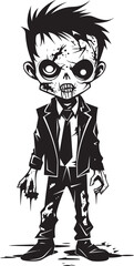 Haunting Offspring Black Zombie Kid Logo in Elegant Vector Menacing Minors Vector Black Icon Design for Scary Zombie Kid Logo