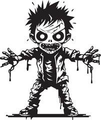 Spine Chilling Youth Black Iconic Zombie Kid Logo in Vector Frightening Infants Elegant Vector Design for Black Zombie Kid