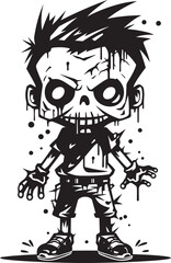 Undead Little Ones Vector Black Icon Design for Scary Zombie Kid Emblem Haunting Offspring Black Zombie Kid Logo in Elegant Vector