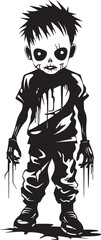 Haunting Offspring Black Zombie Kid Logo in Elegant Vector Menacing Minors Vector Black Icon Design for Scary Zombie Kid Logo