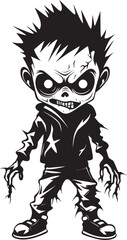 Creepy Totem Vector Black Icon Design for Scary Zombie Kid Emblem Fearful Infants Black Iconic Zombie Kid Logo in Elegant Vector
