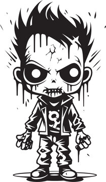 Sinister Siblings Vector Black Zombie Kid Logo in Elegant Design Terrifying Tots Black Icon Design for Scary Zombie Kid Logo in Vector