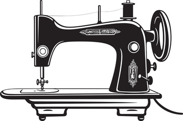 Elegant Embellishments Black Icon Design for Vector Sewing Machine Emblem Tailored Tapestry Elegant Black Sewing Machine Logo in Vector