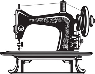 Tailored Tapestry Black Icon Design for Vector Sewing Machine Emblem Needlework Noir Elegant Vector Design for Chic Sewing Machine