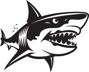 Fototapeta premium Predatory Majesty Black Shark Logo in Elegant Vector Oceanic Vigilance Vector Black Icon Design for Shark Emblem