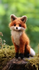Artisan Crafted Felt Fox in Natural Forest Environment