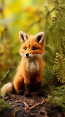 Fototapeta premium Charming Felt Fox Among Autumn Foliage
