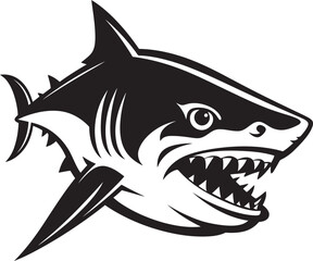 Dynamic Depths Elegant Vector Design for Fearsome Shark Predatory Majesty Vector Black Shark Emblem Design