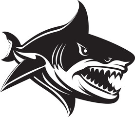 Marine Majesty Vector Black Icon Design for Fearsome Shark Abyssal Dominance Elegant Black Shark Logo in Vector
