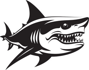 Fototapeta premium Predators Presence Vector Black Icon Design for Shark Emblem Dynamic Depths Black Iconic Shark Logo in Vector