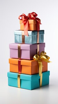Multicolor gifts isolated on white background. Generative AI.