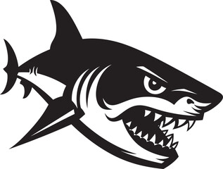 Obraz premium Dynamic Depths Elegant Black Shark Logo in Vector Oceanic Sovereignty Vector Black Icon Design for Sleek Shark