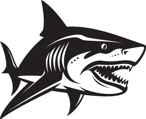 Marine Majesty Vector Black Icon Design for Fearsome Shark Abyssal Dominance Elegant Black Shark Logo in Vector