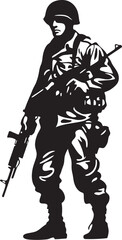 Armed Vigilance Black Iconic Soldier Holding Gun Emblem in Vector Battlefield Precision Vector Black Icon Design for Soldier with Gun