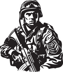 Commando Precision Elegant Vector Design for Soldier Holding Gun Strategic Sentinel Vector Soldier with Gun Black Icon Design