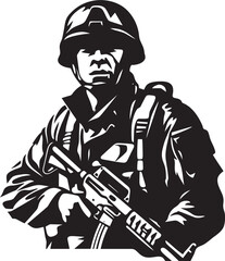 Armed Defender Elegant Vector Design for Soldier with Gun Logo Battle Ready Guardian Black Iconic Soldier Holding Gun in Vector