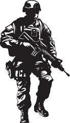 Fototapeta na wymiar Commando Precision Elegant Vector Design for Soldier Holding Gun Strategic Sentinel Vector Soldier with Gun Black Icon Design