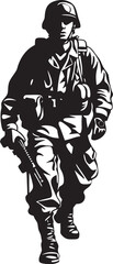 Fototapeta na wymiar Strategic Sentinel Vector Soldier with Gun Black Icon Design Combat Guardian Elegant Black Iconic Soldier Holding Gun in Vector