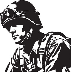 Warrior Guardian Elegant Black Iconic Soldier with Gun Emblem Armed Sentinel Vector Soldier with Gun Black Icon Design