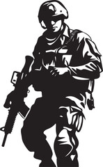 Commando Precision Elegant Soldier with Gun Logo in Vector Black Strategic Defender Vector Black Icon Design for Soldier Holding Gun