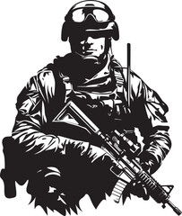 Combat Precision Vector Soldier with Gun Black Icon in Elegant Design Tactical Guardian Elegant Black Icon Design for Soldier with Gun