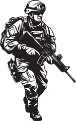 Obraz premium Strategic Precision Vector Black Iconic Soldier with Gun Emblem Combat Guardian Elegant Vector Design for Soldier with Gun