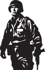 Warrior Guardian Elegant Black Icon Design for Soldier with Gun Armed Precision Vector Soldier with Gun Black Icon in Elegant Design