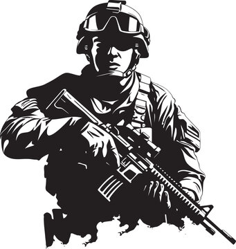 recommend clip art: Commando Precision Elegant Vector Soldier Holding Gun Emblem Strategic Vigilance Vector Black Iconic Soldier with Gun in Elegant Design