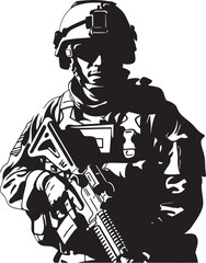 Strategic Guardian Elegant Vector Soldier Holding Gun Logo in Black Combat Sentinel Vector Soldier with Gun Black Icon Emblem Design