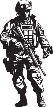 black and white soldier with rifle clip art preview
